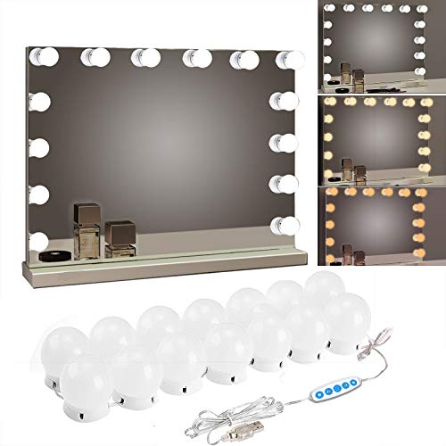 Consciot LED Vanity Lights For Mirror, Hollywood Style Vanity Lights With  10 Dimmable Bulbs, Adjustable Color & Brightness, USB Cable, Mirror Lights  Stick on for Makeup Table Dressing Room, White