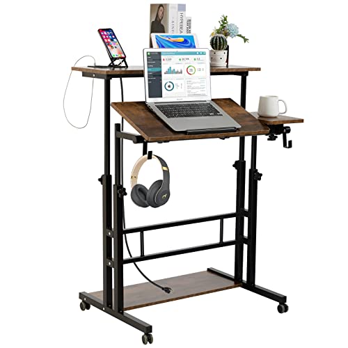 SIDUCAL Stand Up Desk with USB and Outlet on Wheels