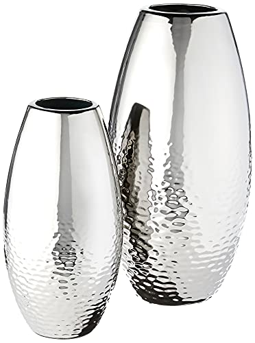 Dinesh Modern Glam 2pc Vase Set, Silver Finish