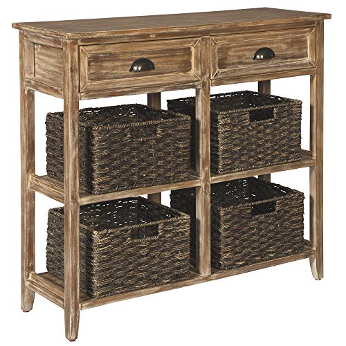 Signature Design by Ashley Oslember Modern Farmhouse Accent Console Table with 4 Removable Baskets, Brown