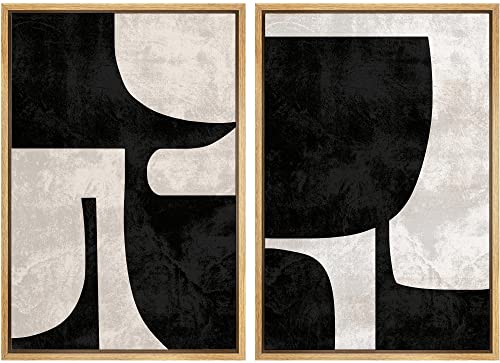 Mid-Century Black Polygon Variety Abstract Art Set - 24"x36"x2 Natural