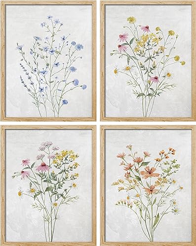 Wildflower Still Life Set of 4 Botanical Wall Art Prints - 11"x14"