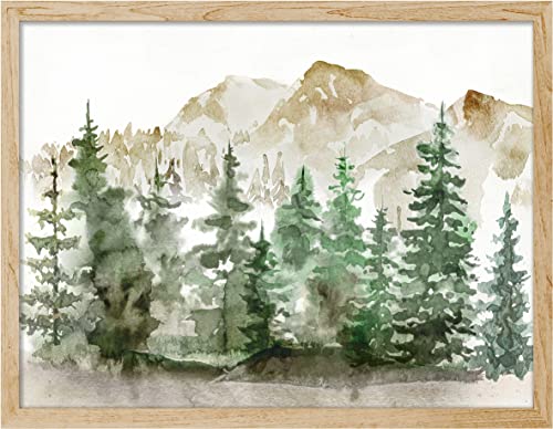 SIGNWIN Framed Watercolor Pine Tree Forest Wall Art, Nature Wilderness Illustrations Wall Decor Prints, Minimalism Wall Décor for Living Room, Bedroom - 11"x14" Natural
