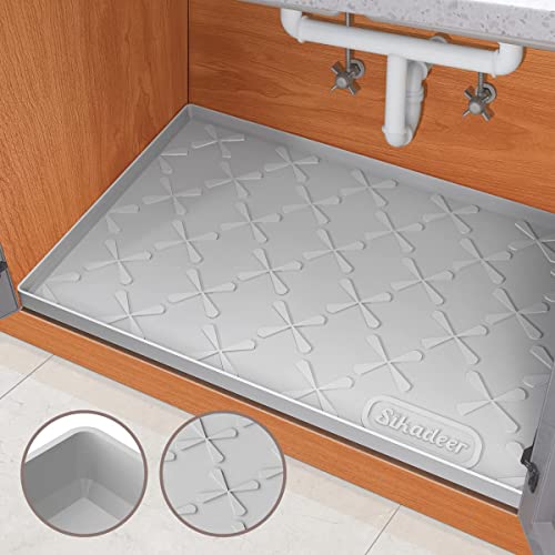 Xtreme Mats - Waterproof Under Sink Mat for Kitchen & Laundry Cabinets,  (Gray, 34 1/4 x 22 1/4) Kitchen Cabinet Shelf Protector, Flexible Under