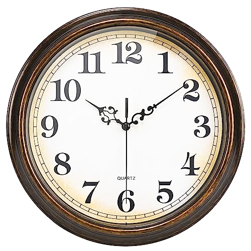 Silent Non-Ticking Vintage Wall Clock (Bronze, 12 Inch)