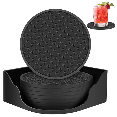 Silicone Black Coasters with Holder