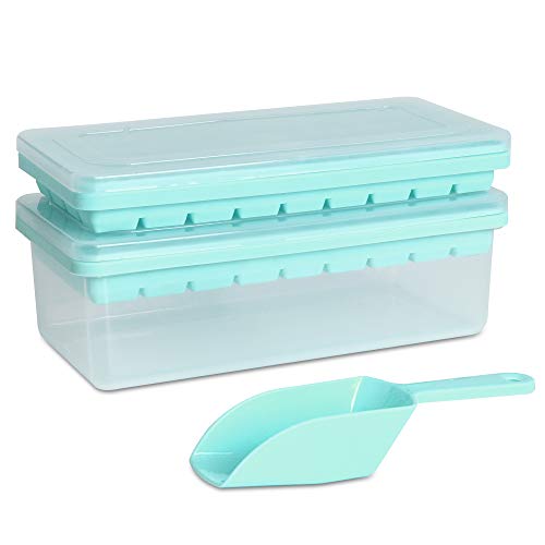 ARTLEO Ice Cube Tray with Lid and Bin, 2 Pack Silicone Plastic Ice Cube  Trays for Freezer with Ice Storage Box, Easy Release Ice Trays with  Container