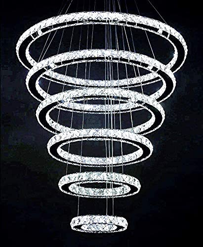 Siljoy 6 Ring LED Crystal Chandelier for High Ceilings, D8-28