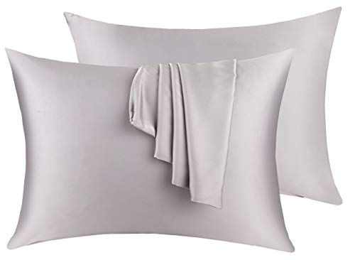 Silk Pillowcase Set - 19 Momme 600 Thread Count (Grey, Standard)