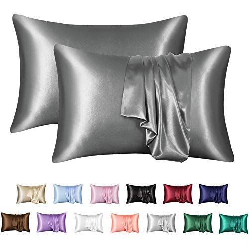 Silk Satin Pillowcase 2 Pack, Queen Size Pillow Cases Set of 2