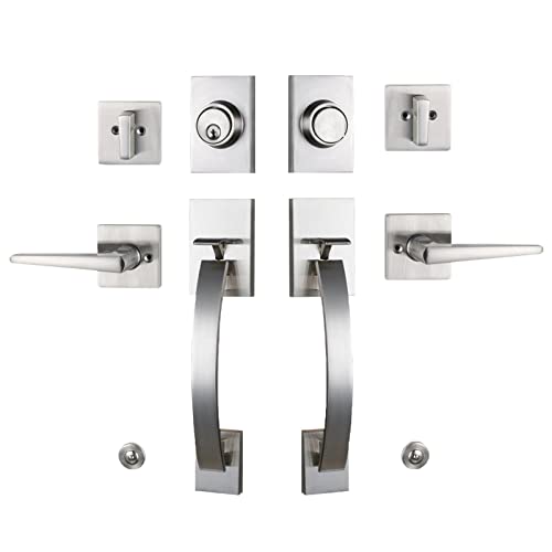 Silver Double Doors Handle Lock Set