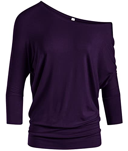 Simlu Purple 3/4 Sleeve Drape Round Neck Top - Made In USA - XX-Large