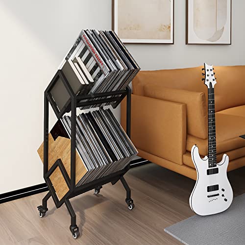 Simoretus LP Storage Display Stand with Casters - Mobile Record Organizer Shelf