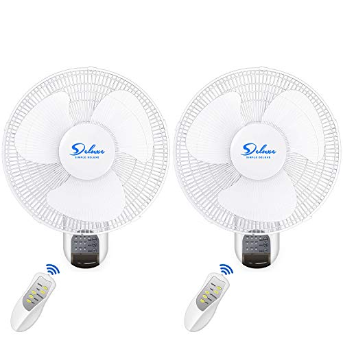 Simple Deluxe 16" Wall Mount Fan w/ Remote, 3 Modes, 3 Speed, 2 Pack, White