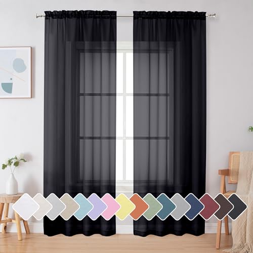 Simplebrand Black Sheer Curtains - Elegant Window Drapes
