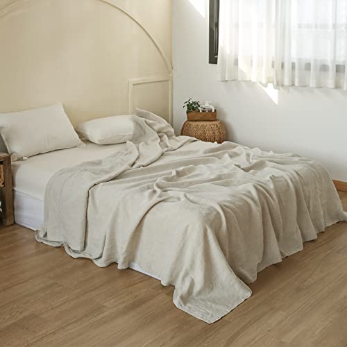 Simple&Opulence French Linen King Size Flat Sheet - Stone Washed Flax Bedding