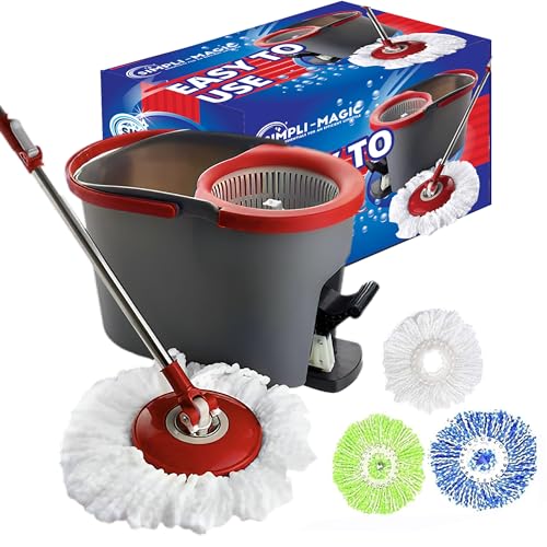 Simpli-Magic 79349 Spin Mop Cleaning System with 3 Microfiber Mop Heads