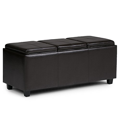 SIMPLIHOME Avalon 42" Storage Ottoman in Tanners Brown Faux Leather