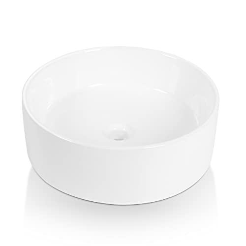 Sinber 18" White Round Ceramic Countertop Bathroom Vanity Vessel Sink