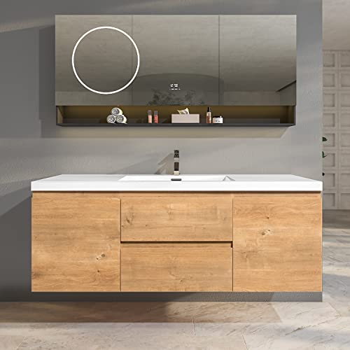 Sinber 60" Wall Mounted Single Bathroom Vanity Cabinet