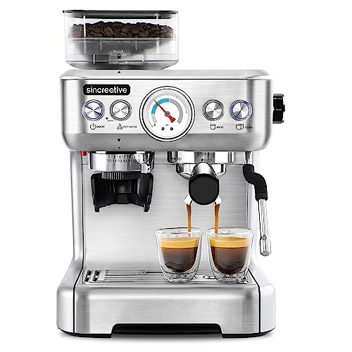 Sincreative Espresso Machine with Grinder and Milk Frother