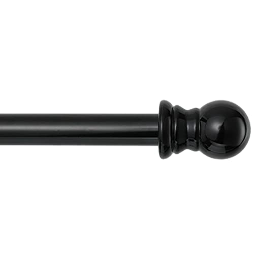 Single Adjustable Telescoping Curtain Rod with Finials (Black, 30-90")