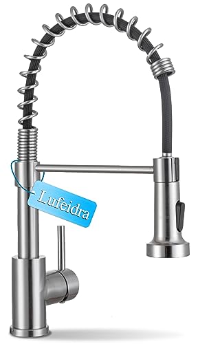 Sink Faucet, Kitchen Faucet Stainless Steel Brushed Nickel with Sprayer LUFEIDRA Commercial High Arc Single Handle One Hole Spring Kitchen Faucets for Bar Laundry rv Utility Sink
