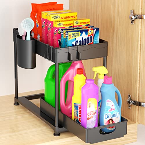 Sliding Under Sink Organizer with 2 Tiers and Extra Accessories