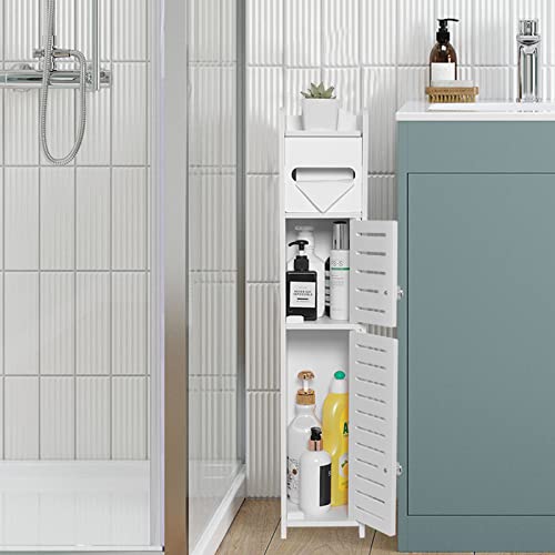 YIGANG Waterproof Bathroom Cabinets,White Bathroom Storage Shelf Organizer  Cupboard with Daily use Layer and 1 Cupboard Door