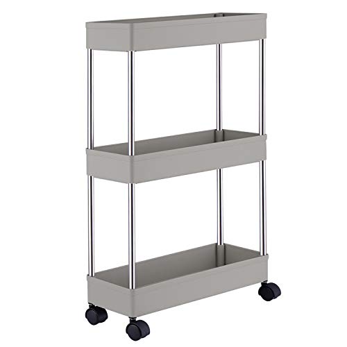 Slim Storage Cart, 3 Tier Mobile Shelving Unit - Gray