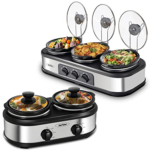 SUNVIVI Small Slow Cooker Triple Food Warmer Buffet Servers with 3