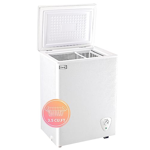 WANAI 3.5 Cubic Chest Freezer Feet with Removable Storage Basket Deep  Compact Freezer 7 Gears Temperature Control Energy Saving for Office Dorm  or Apartment 