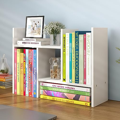 WELLAND Bamboo Desktop Bookshelf Small Book Rack Adjustable Desk Storage  Organizer
