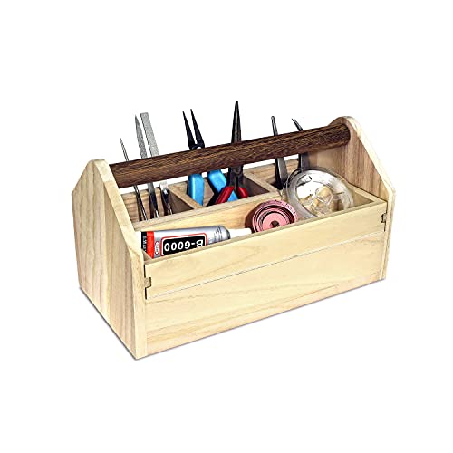 Small Natural Wood Color Craft Tool Box Caddy