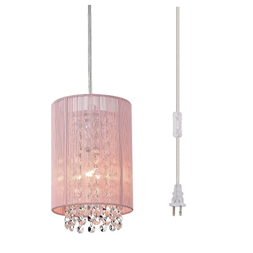 Small Plug in Pendant Light Crystal Pink Chandeliers for Girls Bedroom