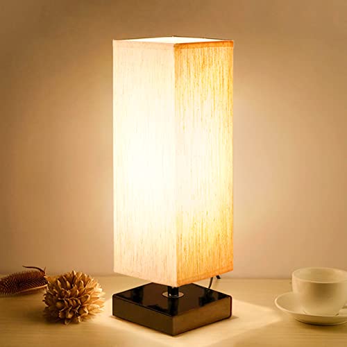 Minimalist Solid Wood Bedside Lamp with Fabric Shade for Bedroom
