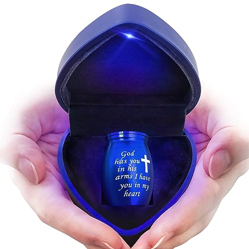 Heart Shaped Blue Light Mini Cremation Urn for Human or Pet Ashes" (YIMSGO)