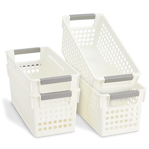 Small White Plastic Baskets with Gray Handles