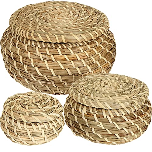 Small Wicker Baskets with Lid, Set of 3
