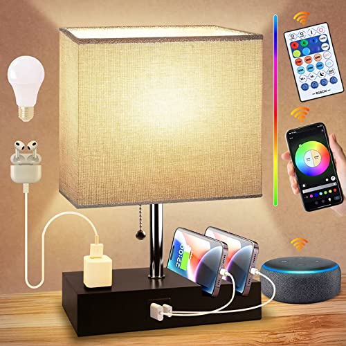 Smart RGB Dimmable Table Lamp with Charging Ports & Phone Stand