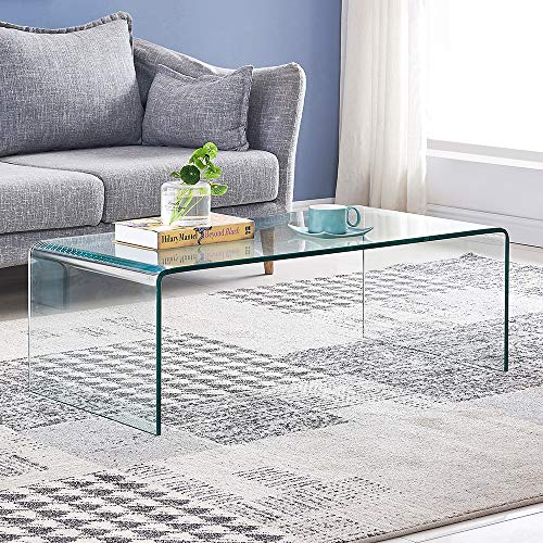 SMARTIK Glass Coffee Table - Modern Tempered Clear Coffee Tables
