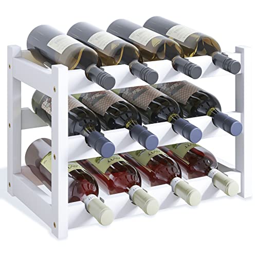 SMIBUY 12-Bottle Bamboo Wine Rack: Free Standing Storage Shelves