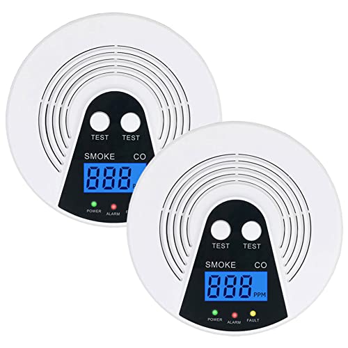 KH Alert Smoke and CO Combo Detector, LCD Display, Sound Warning, 2 Pack