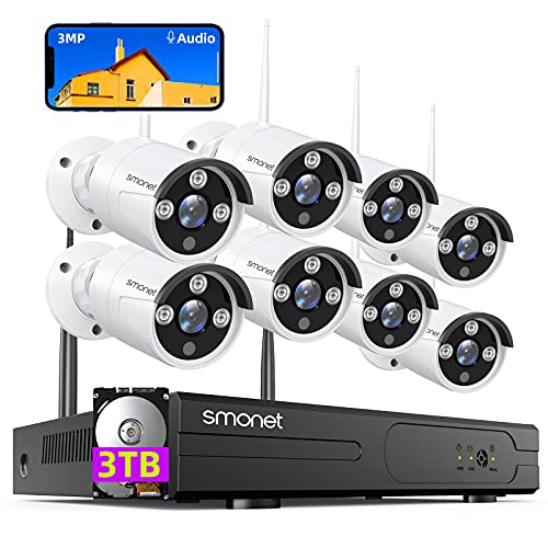 SMONET 3MP Wireless Security Camera System with Audio 3TB HDD