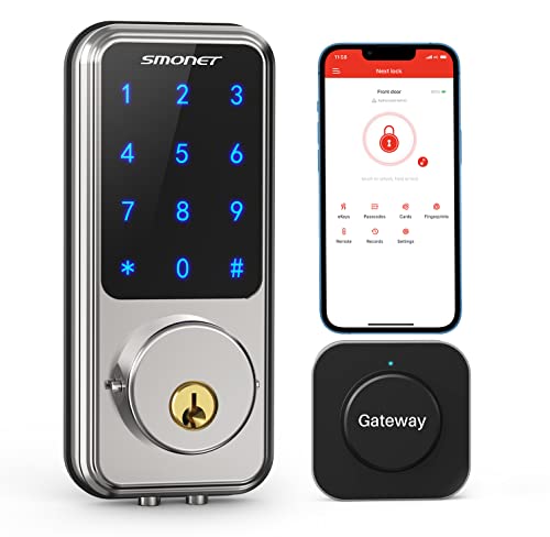 SMONET WiFi Keyless Entry Door Lock Deadbolt Bluetooth Electronic and Touchscreen Keypad