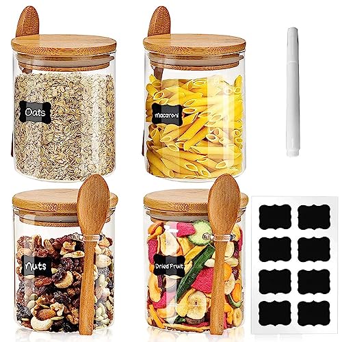 SNGKMSYG Glass Jars with Bamboo Lid & Bamboo Spoons
