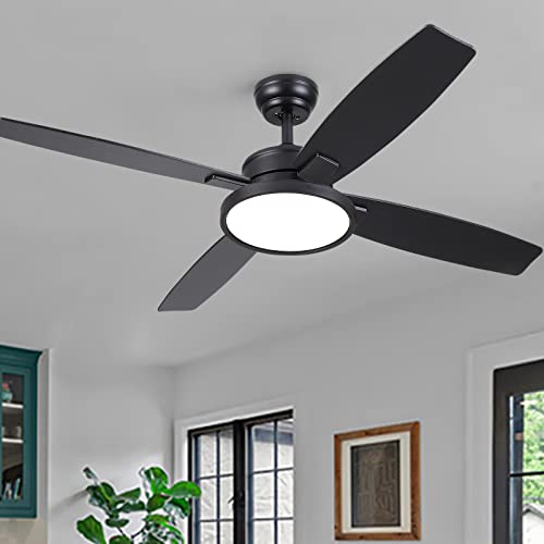 SNJ 52 inch Black Modern Ceiling Fan with LED Lights