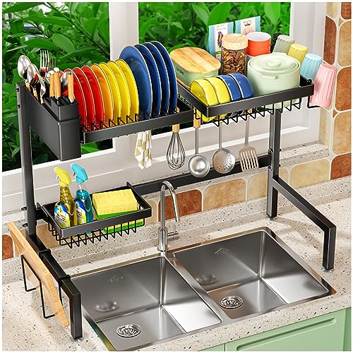 Kitsure Over-The-Sink Dish Drying Rack 2-Tier with Adjustable Length D