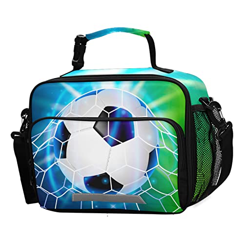 Soccer Ball Water Lunch Box for Boys Girls Football Insulated Lunch Bag Kids Cooler Tote Shoulder Strap Reusable School Picnic Travel Office