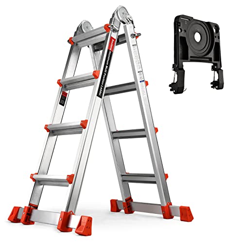 Soctone 17 Ft 4 Step Telescoping Ladder with Tool Tray & Stabilizer Bar